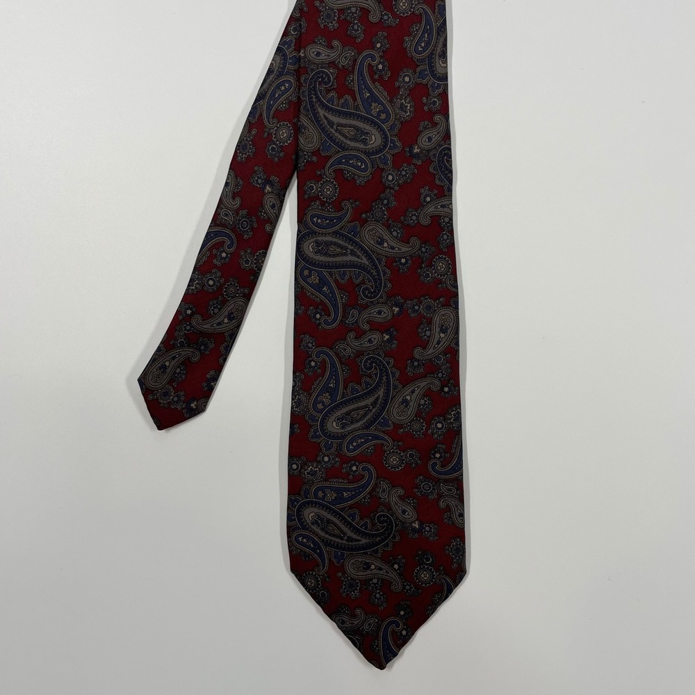 Mallory & Church Red Blue Paisley Silk Necktie Mens One Size